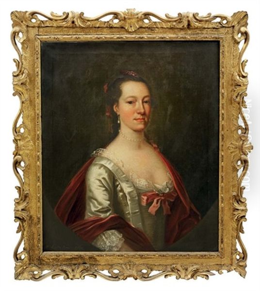 Portrait Of Elizabeth, Wife Of Samuel Cook In A White Silk Dress With A Lace Trim Oil Painting by Francis Lindo