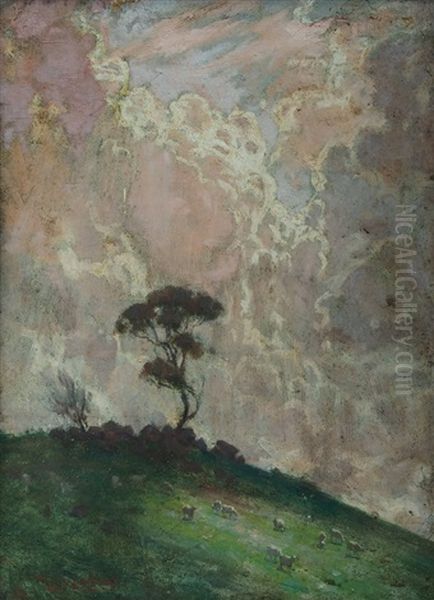 Sheep Grazing On A Hill Oil Painting by Perceval Charles (Percy) Lindsay