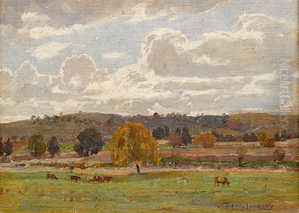 Cattle Grazing by Perceval Charles (Percy) Lindsay