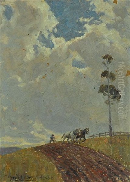 Ploughing A Hillside by Perceval Charles (Percy) Lindsay