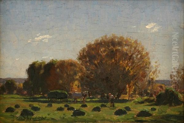 Hay Making Oil Painting by Perceval Charles (Percy) Lindsay