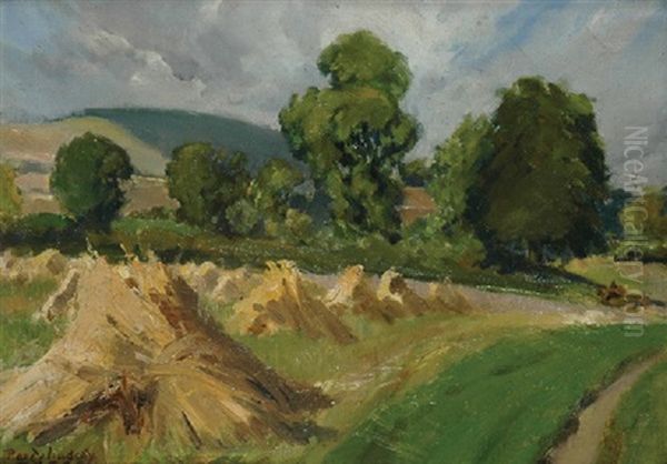 Haystacks Oil Painting by Perceval Charles (Percy) Lindsay