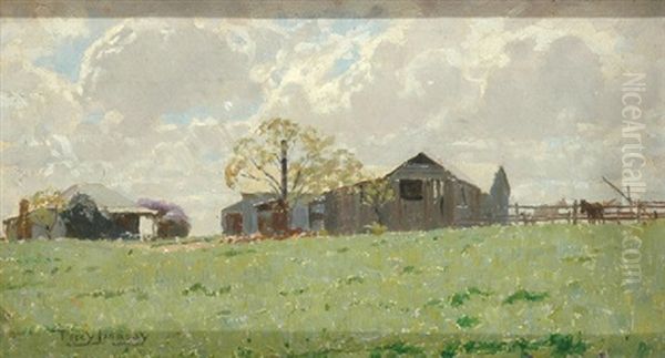 Farm Buildings Oil Painting by Perceval Charles (Percy) Lindsay