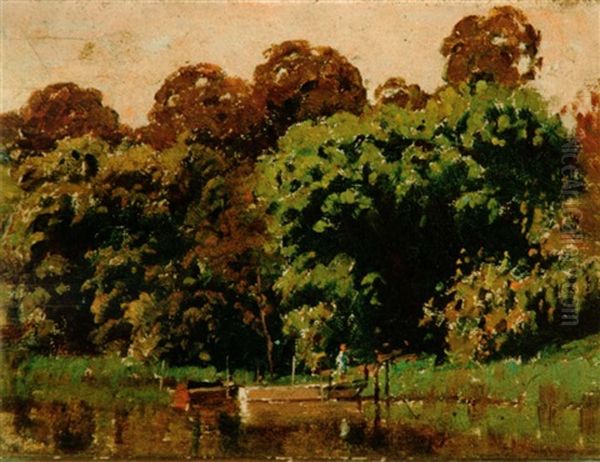 Riverscene Oil Painting by Perceval Charles (Percy) Lindsay