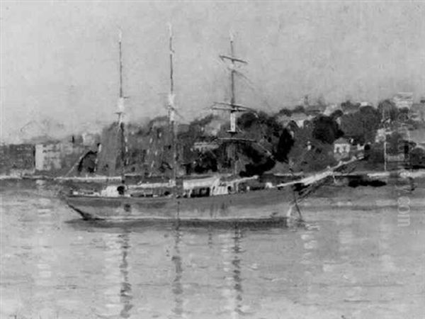 Schooner On Sydney Harbour Oil Painting by Perceval Charles (Percy) Lindsay