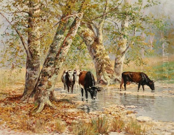 Pool By The Sycamores Oil Painting by Thomas Corwin Lindsay