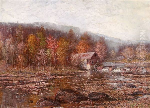 Mill Along A Stream Oil Painting by Thomas Corwin Lindsay