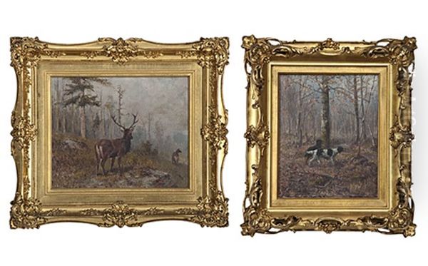 Forest Scenes (pair) Oil Painting by Thomas Corwin Lindsay