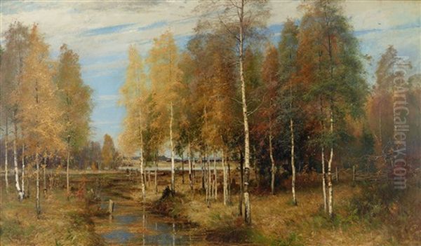 Hostlandskap Oil Painting by Arvid Mauritz Lindstroem