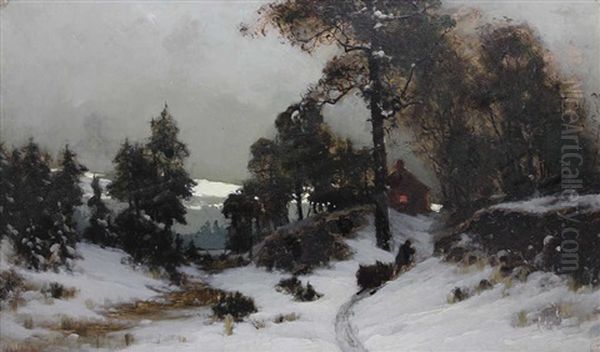 Paysage Enneige Oil Painting by Arvid Mauritz Lindstroem