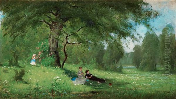 Sallskap Pa Sommarang Oil Painting by Arvid Mauritz Lindstroem