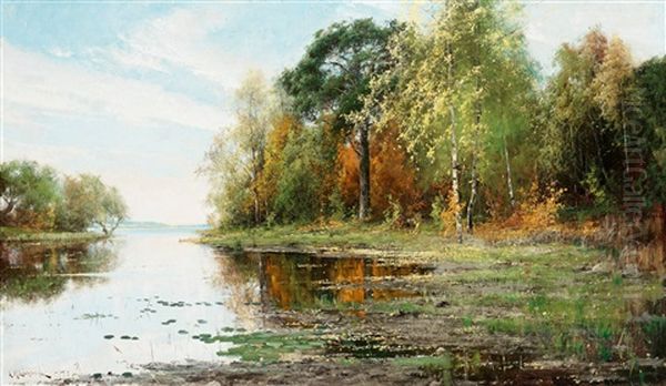 Insjolandskap I Hostskrud Oil Painting by Arvid Mauritz Lindstroem