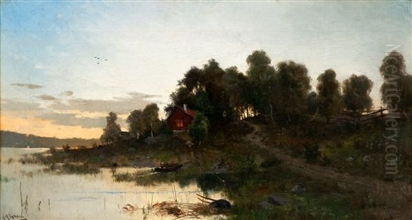 Summer Night Oil Painting by Arvid Mauritz Lindstroem