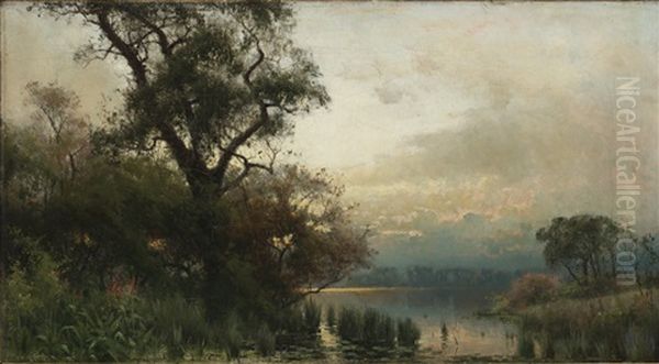 Insjolandskap Oil Painting by Arvid Mauritz Lindstroem