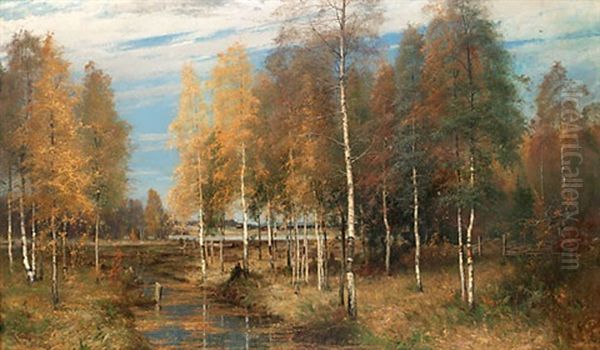 Hostlandskap Oil Painting by Arvid Mauritz Lindstroem