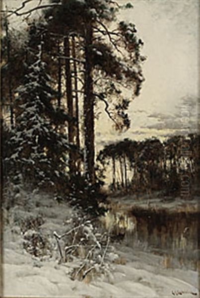 Vinterlandskap Med Rav Oil Painting by Arvid Mauritz Lindstroem