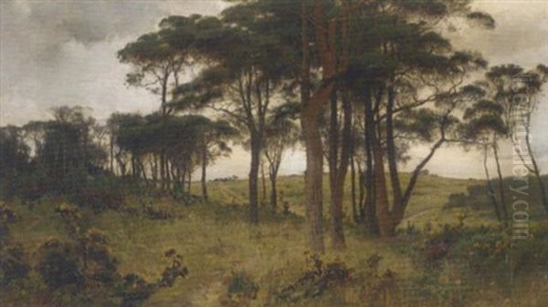 Wooded Landscape Oil Painting by Arvid Mauritz Lindstroem