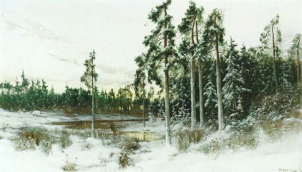 Vinterlandskap Oil Painting by Arvid Mauritz Lindstroem