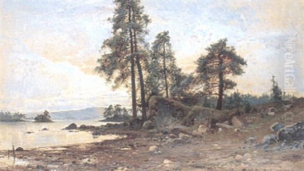 Sjolandskap I Skymning Oil Painting by Arvid Mauritz Lindstroem