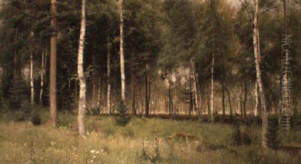 Bjorkskog Oil Painting by Arvid Mauritz Lindstroem