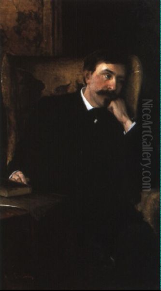 Portrait Of A Gentleman Seated In An Armchair Oil Painting by Arvid Mauritz Lindstroem