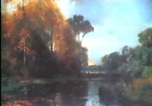 Herbstliche Flusslandschaft Inabenddammerung Oil Painting by Arvid Mauritz Lindstroem