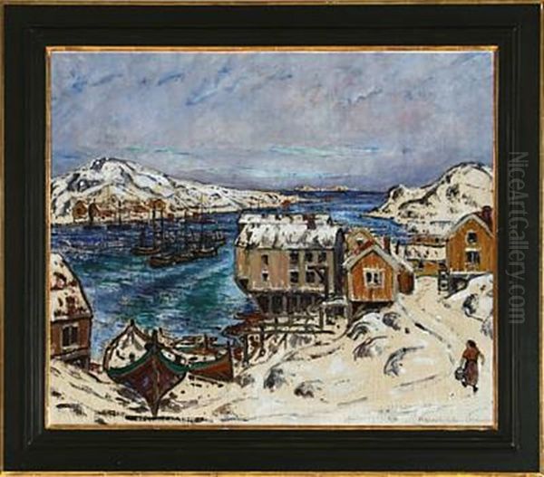 Skraavens Fiskelaye Lofoten Oil Painting by Rikard Lindstroem