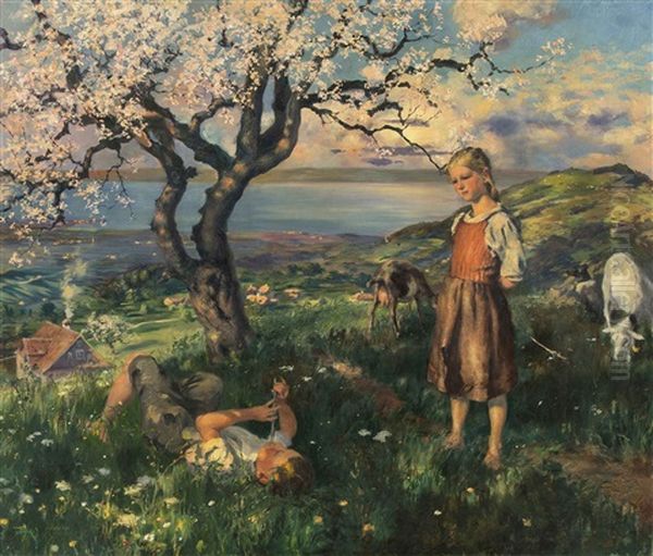 Blick Von Der Vogelinsegg Gegen Den Bodensee Oil Painting by Carl August Liner