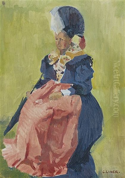 Appenzellerin In Tracht Oil Painting by Carl August Liner