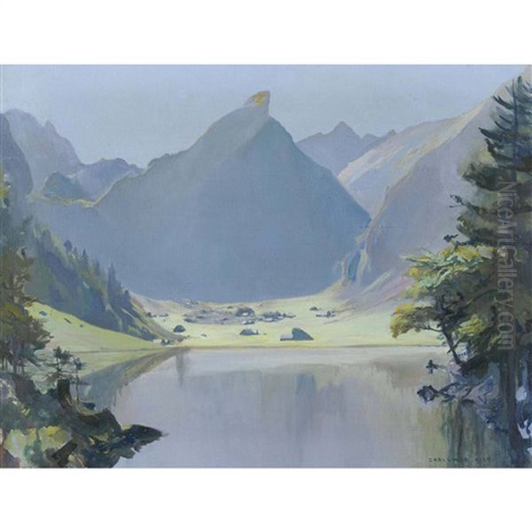 Der Seealpsee Mit Rossmad Und Santis Oil Painting by Carl August Liner