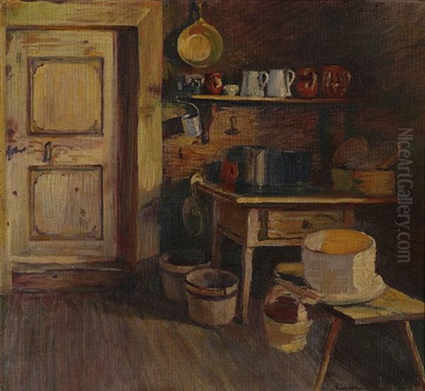 Kuchenecke In Einer Appenzeller Alphutte Oil Painting by Carl August Liner