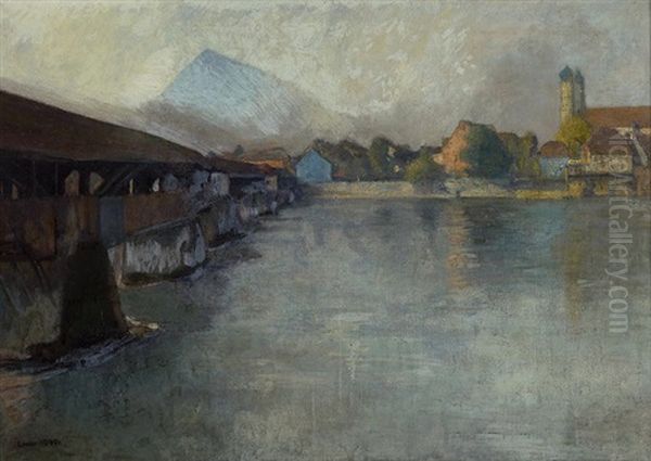 Rheinbrucke Bei Sackingen Oil Painting by Carl August Liner