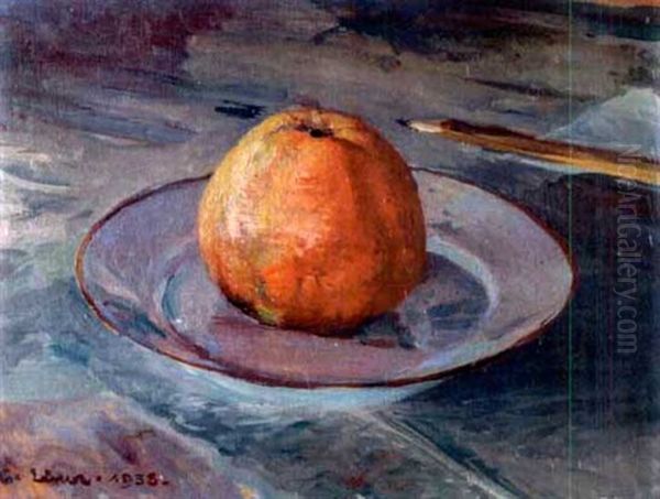 Apfel Auf Teller Und Bleistift Oil Painting by Carl August Liner