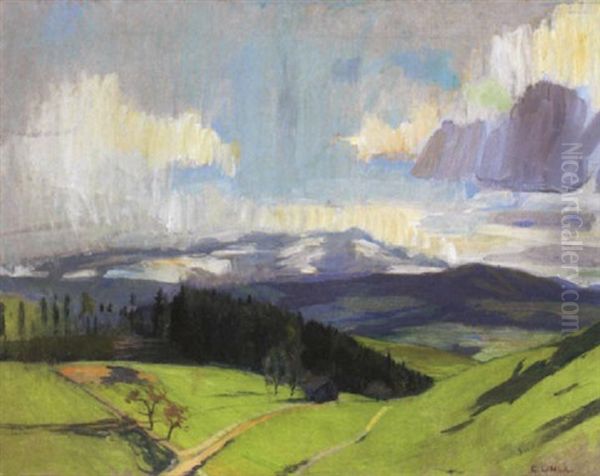 Fruhlingslandschaft (blick Gegen Den Alpstein) Oil Painting by Carl August Liner