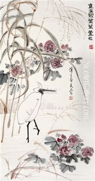 Bird And Flowers Oil Painting by  Ling Wenyuan