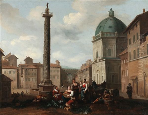 Market At Trajan's Column, Rome Oil Painting by Johannes Lingelbach