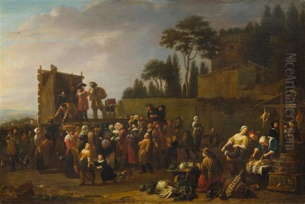 Annual Fair With Figures Oil Painting by Johannes Lingelbach