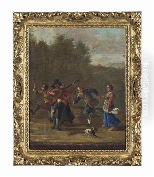 Figures Music Making And Drinking In A Landscape Oil Painting by Johannes Lingelbach