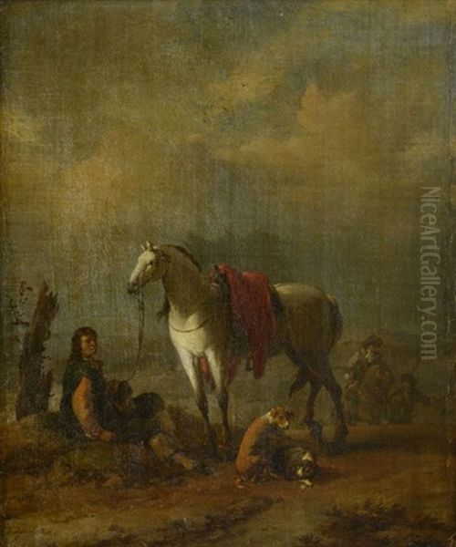 Le Repos Du Chasseur Pres De Ses Chiens Oil Painting by Johannes Lingelbach