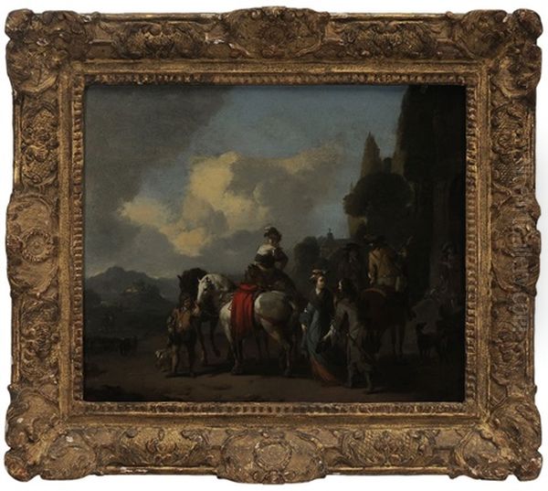 A Sporting Party Oil Painting by Johannes Lingelbach