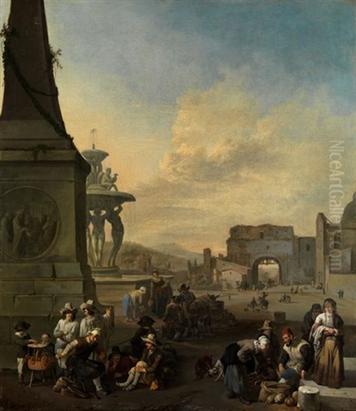 Markttreiben Auf Der Piazza Del Popolo In Rom Oil Painting by Johannes Lingelbach