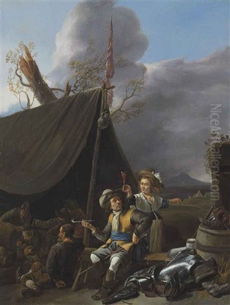 Soldiers Resting At Camp Oil Painting by Johannes Lingelbach