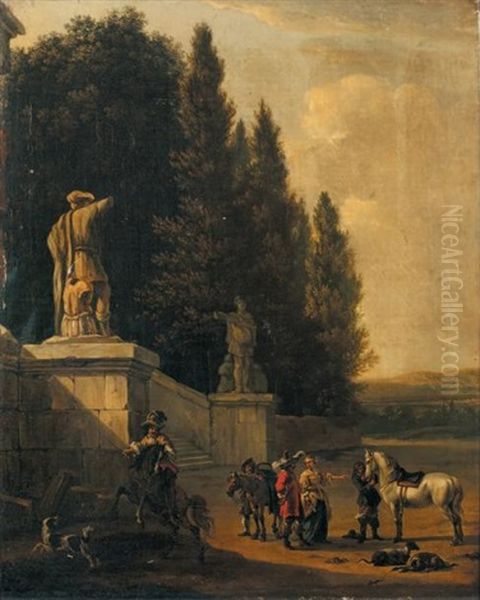 Le Depart Des Cavaliers Dans Le Parc D'une Villa Oil Painting by Johannes Lingelbach