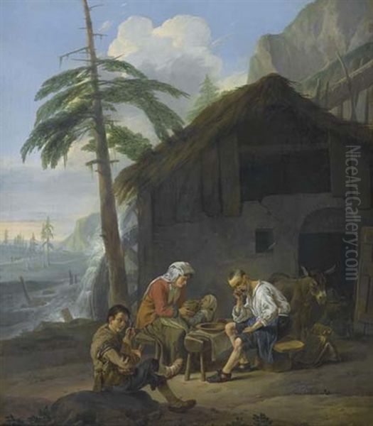 Bauernfamilie Vor Muhle Oil Painting by Johannes Lingelbach