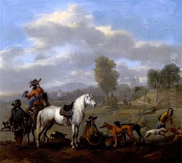 Aufbruch Zur Falkenjagd Oil Painting by Johannes Lingelbach