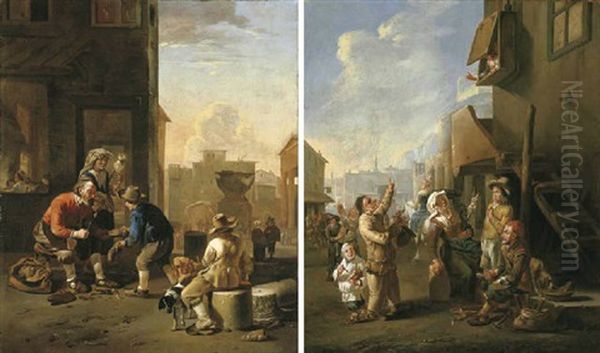 A Cobbler And A Bread-seller In A Roman Street Oil Painting by Johannes Lingelbach