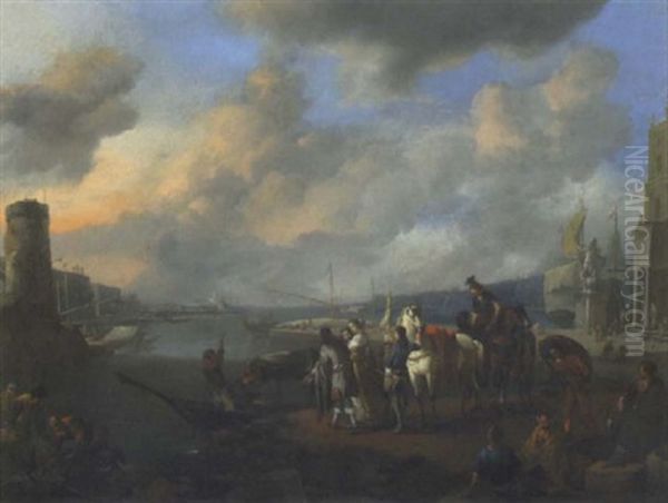 Vue D'un Port Mediterraneen Oil Painting by Johannes Lingelbach