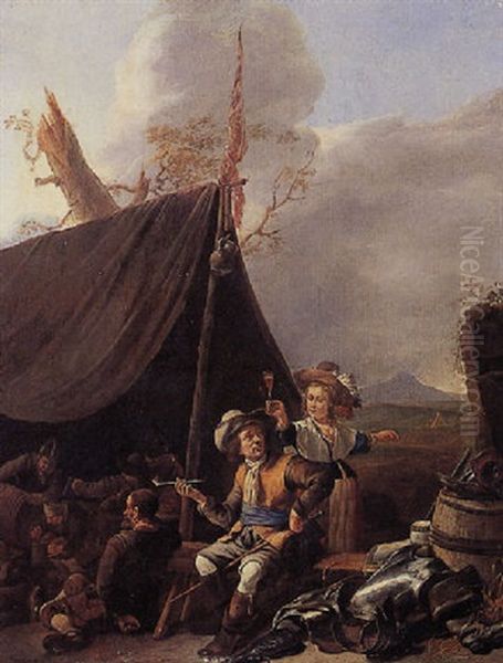 Soldiers Resting In A Temporary Encampment Oil Painting by Johannes Lingelbach