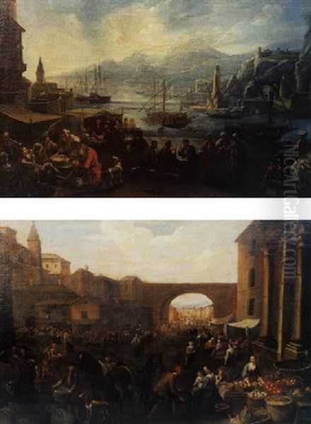 Scene De Marche Sur Le Quai D'un Port Mediterraneen Oil Painting by Johannes Lingelbach