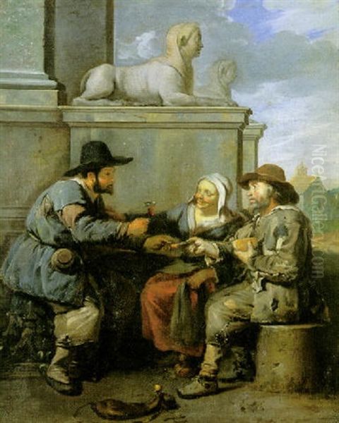 Le Repas Des Paysans A Rome Oil Painting by Johannes Lingelbach